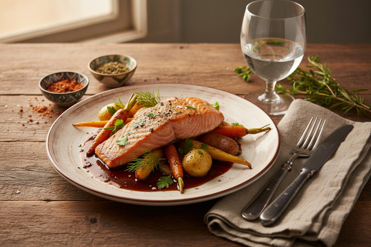 Food plate setting with seasoning